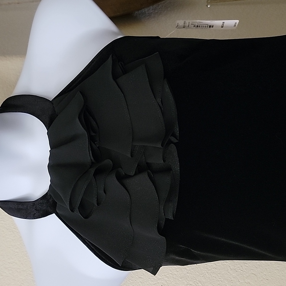 BISOU BISOU Shimmer Ruffle Velour Halter Style Top Black sz M